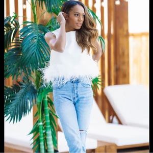 Hazel & Olive White Feather Top